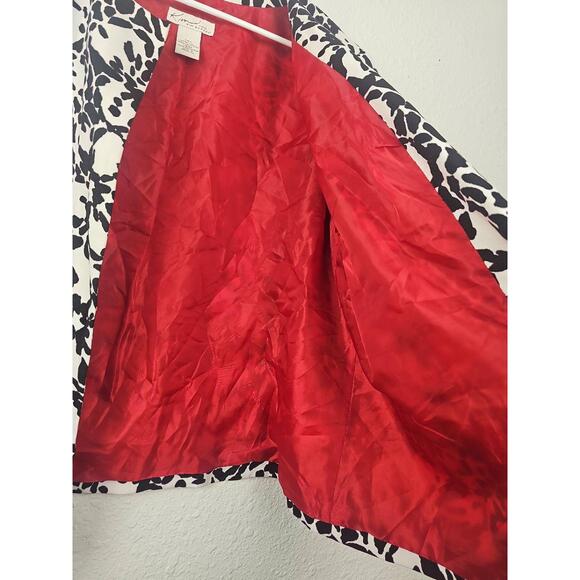Kim Rogers Open Front Blazer Black White Red Print Petite 14P Jacket - Picture 4 of 9